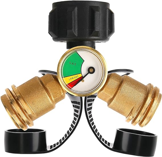 Solimeta Dual Propane Tank Connection, Propane Tank Y Splitter Adapter with Gauge